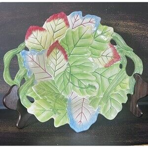 Fitz & Floyd Le Lapin Bowl Green Blue Yellow Pink  11.5”  Pattern